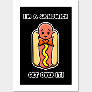 Hot Dog Sandwich - Get Over It - Cute Food with Cheesey Bow Tie - Hot Dog Posters and Art